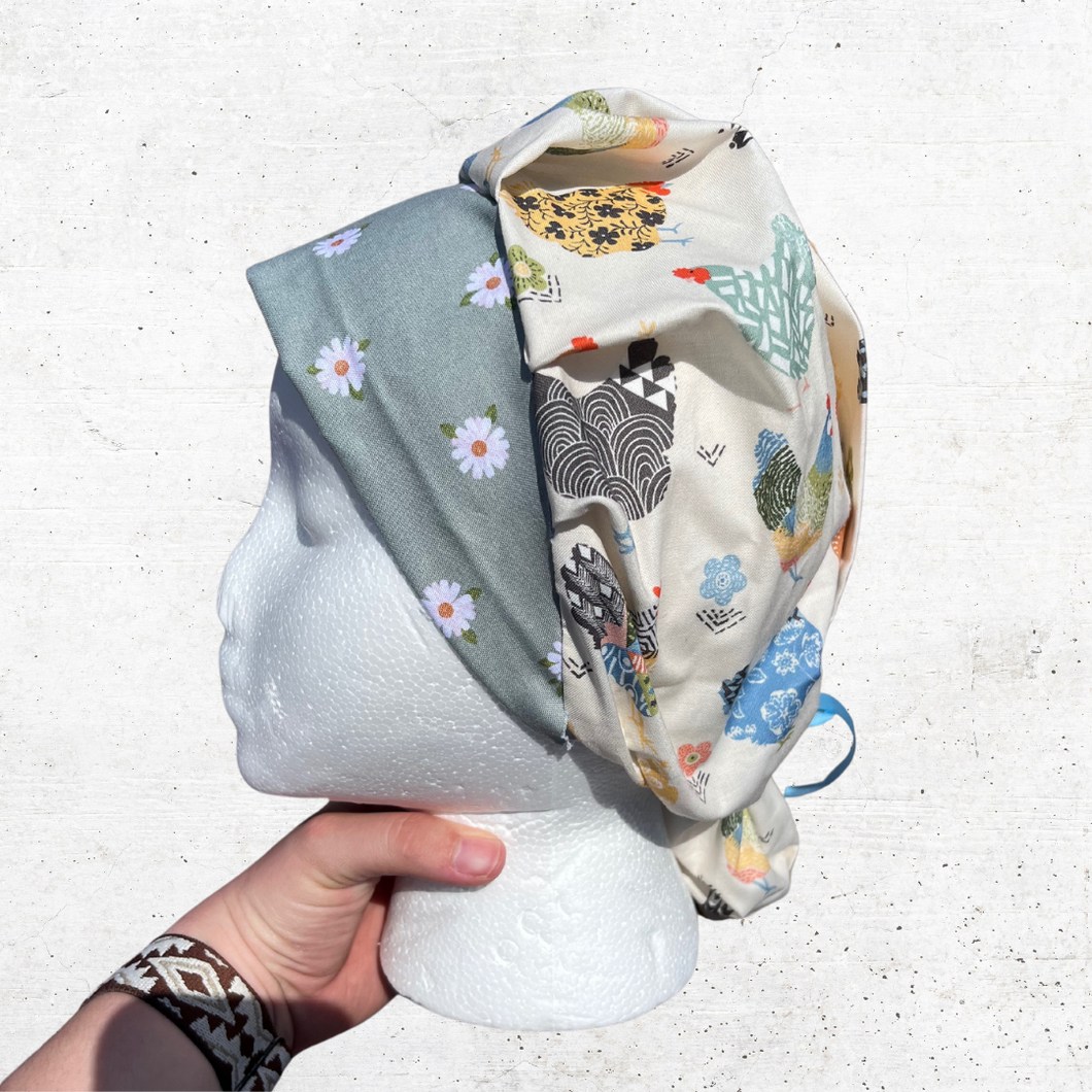 Floral Chickens Bouffant Scrub Cap