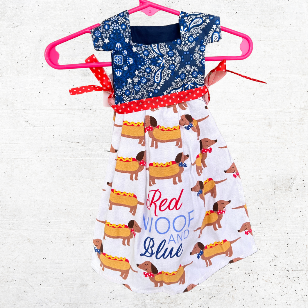 Red Wood and Blue Dish Towel Dress