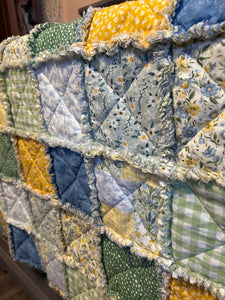 RTS Floral Yellow, Blue, Green Rag Quilt