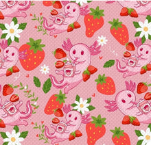 Load image into Gallery viewer, Strawberry Axolotl Satin Scrunchie